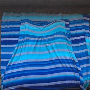 Turquoise/ Blue / graystriped maxi skirt( long)
